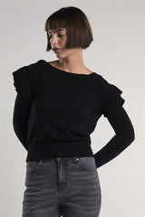 Black Ruffle Shoulder Sweater
