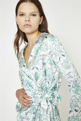 White-Mint Paisley Satin Wrap Mini-Dress