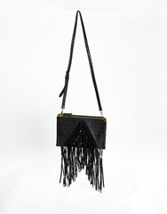 Black Croc Fringe Crossbody Bag