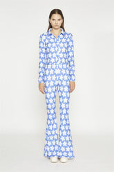Blue-Large Flower Flared-Trousers