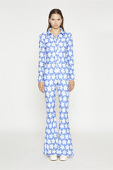 Blue-Large Flower Flared-Trousers