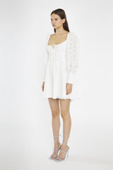 White-Broderie Lace-Up Corset Mini-Dress