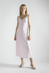 Light-Pink-White V-Neck-Midi-Dresses