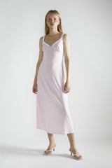 Light-Pink-White V-Neck-Midi-Dresses