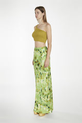 Olive-Green One-Shoulder-Shirred Crop-Top