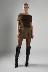 Dark-Brown Bardot-Cable-Knit Jumper