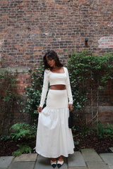 Vanilla Half-Pleated-High-Waist Maxi-Skirt