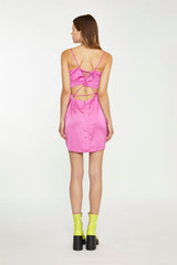 Hot-Pink Satin Cowl-Neck Strappy Back Mini-Dress