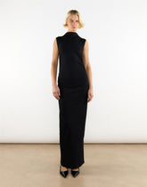 Black Cotton Mock Neck Long Dress