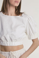 White Puffed-Sleeve Crop-Top