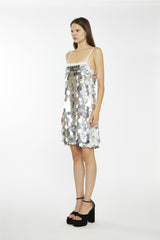 Large-Oval-Silver-Sequin Sleeves Mini-Dress