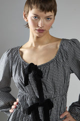 Black Check Velvet Bow Maxi Dress