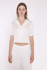 White Short-Sleeve Cropped-Shirt