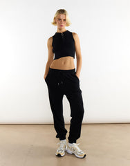 Knitted Black Half Zip Sleeveless Crop Top