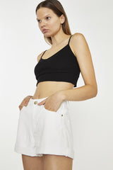 White Turn-Up Denim-Shorts