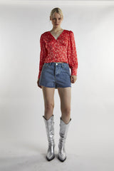 Coral-Pink Daisy Long-Sleeve Top