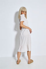 White Pink Cluster Side Split Midi Dress