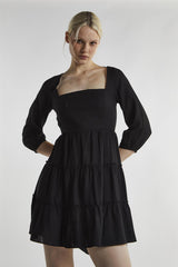 Black Square Neck Mini-Dress