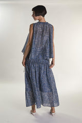 Blue Paisley Ruched Flowy Midaxi Skirt