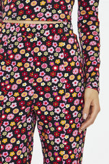 Black 60S Flower Split-Front Flared Trousers