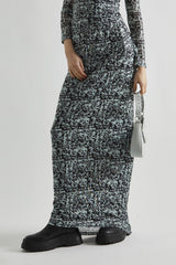 Mint-Black Spliced Mesh Bodycon Maxi-Skirt