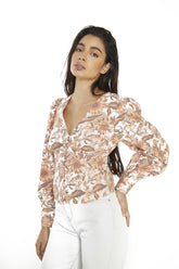 Multi-Sunflower V-Neck Button Up-Top