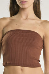 Brown Rib Bandeau Crop-Top