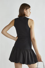 Black Sleeveless Puffball Mini-Dress