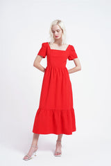Red Square-Neck Midaxi-Dress