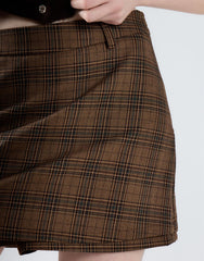 Brown Multi Check Bodycon Skort