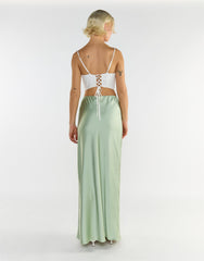 Bias Cut Maxi Skirt - Sage Green Sateen
