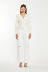 Off White Straight-Leg Ripped Jeans