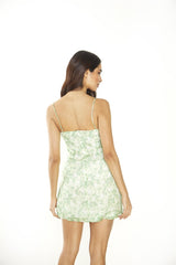 Apple-Green Ditsy Strappy Slip Mini-Dress