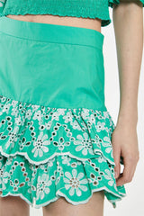 Green Broderie Ruffle Mini Skirt