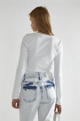 White-Rib Crew-Neck Long-Sleeve Top