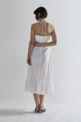 White Halter-Neck Midi-Dresses