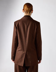 Narrated Brown Pinstriped Double-Breasted Suit Jacket