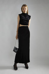 Black-Velvet Ruched Crop-Top