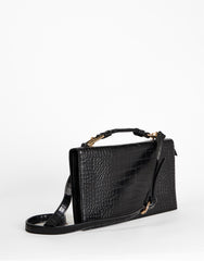 Black Croc Top Handle Crossbody Bag