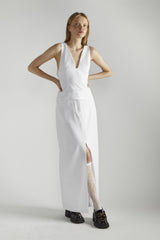 White Deep V-Neck Sleeveless-Top