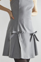 Grey A-Line Bardot Mini-Dress