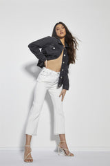 White High-Waisted Ankle Length-Jeans