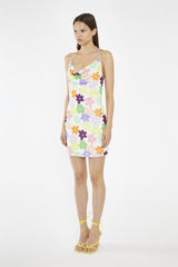 Multi-Flower Mesh Cowl Halterneck Mini-Dress