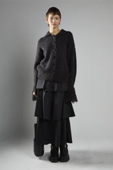 Black Fringe Cuff Button-front Cardigan