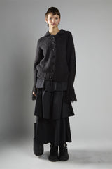 Black Fringe Cuff Button-front Cardigan