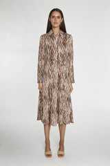 Brown-Snake Long-Sleeve Midi-Dress