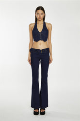 Indigo Wash Flared Denim Low-Rise-Jeans