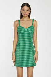 Green Tonal Houndstooth Tailored Mini-Dress