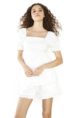 White Peplum Square-Neck-top
