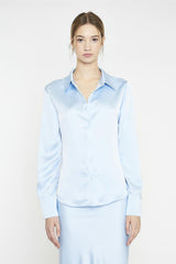 Light-Blue Satin Classic-Shirt
